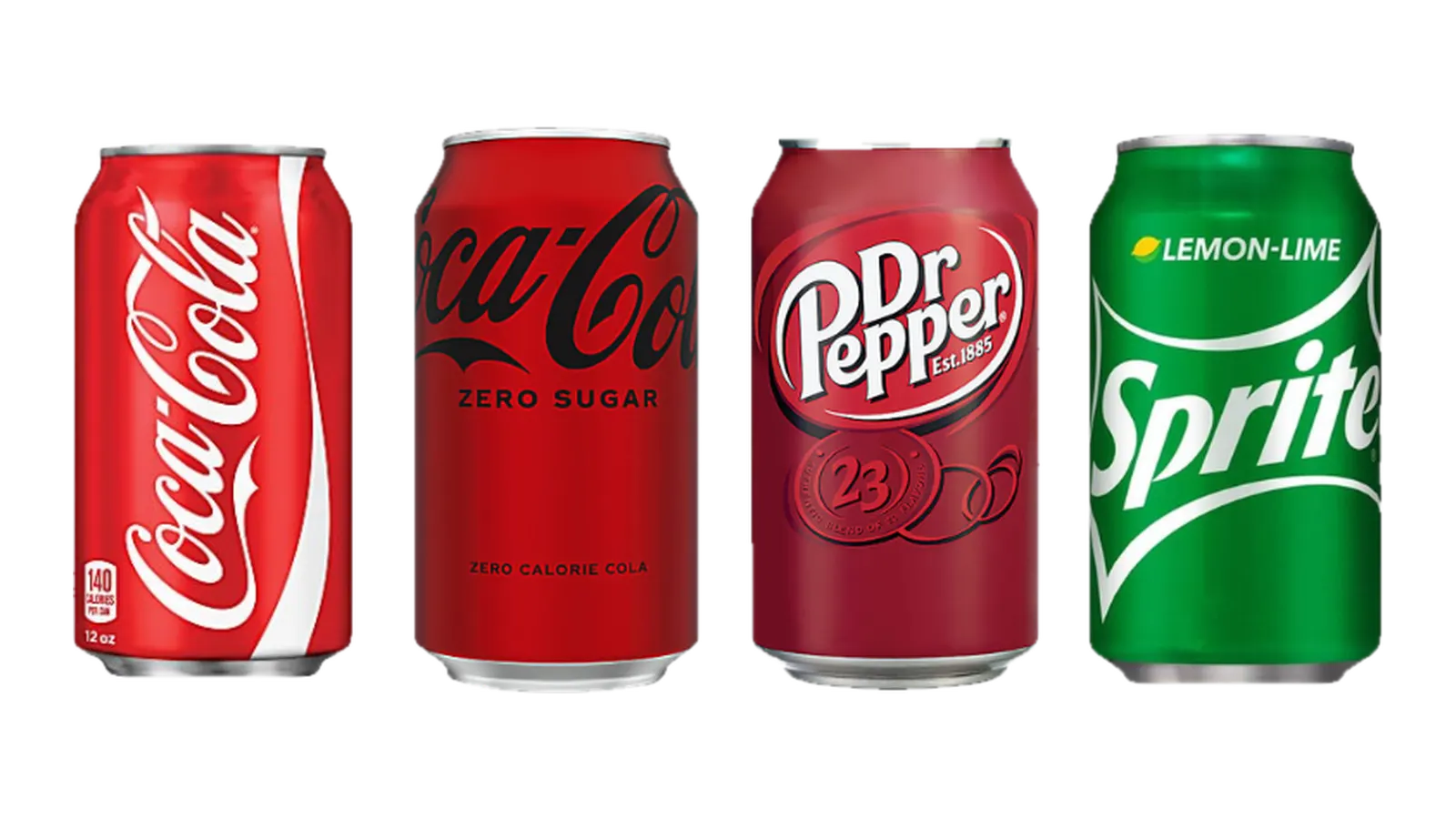 Cans of Coca-Cola, Coke Zero, Dr Pepper and Sprite